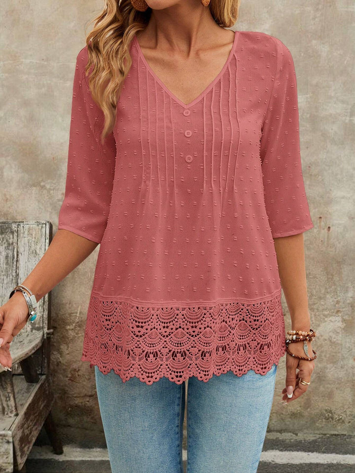 Damen Tunika Bluse mit Spitzenbesatz und strukturierten Pintucks Echo Archiv