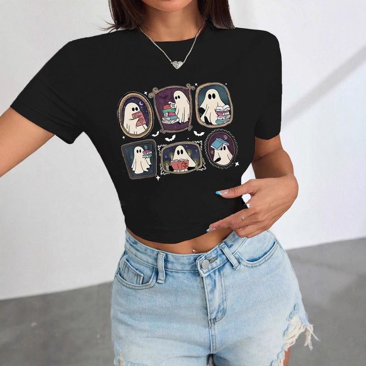 Damen Crop-T-Shirt mit verspieltem Geistermotiv Echo Archiv