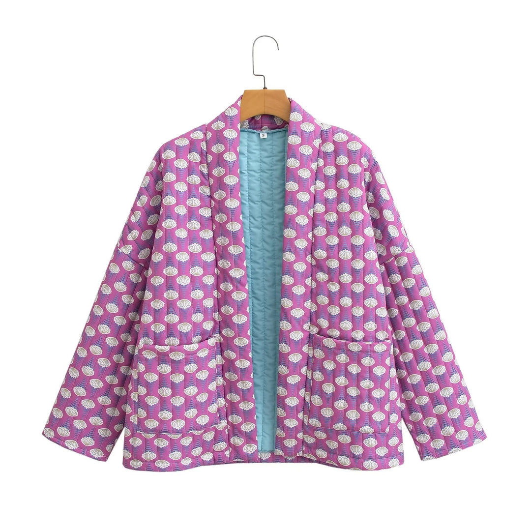 Damen Gemusterte Kimono-Steppjacke mit offener Front und aufgesetzten Taschen Echo Archiv
