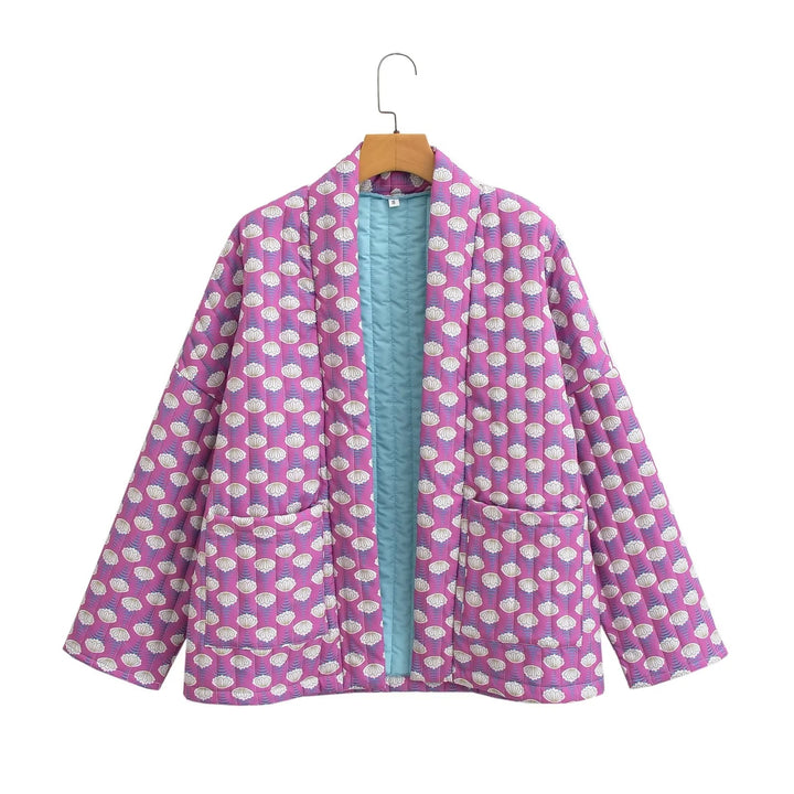 Damen Gemusterte Kimono-Steppjacke mit offener Front und aufgesetzten Taschen Echo Archiv