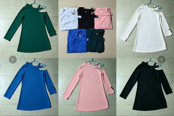 Damen nan asymmetrisches Minikleid mit Stehkragen, Cut-Out-Schulter und Zierkettenträger Echo Archiv