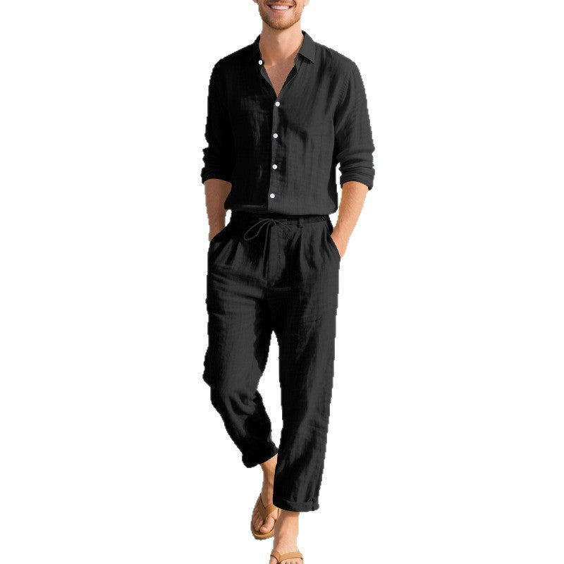 Herren lässige Leinen-Hose mit verstellbarem Kordelzug und modernem Schnitt Echoarchiv