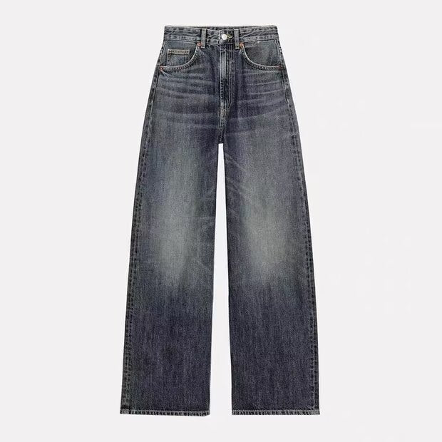 Damen High-Waist Denim-Jeans mit weitem Bein und Fünf-Taschen-Design Echo Archiv