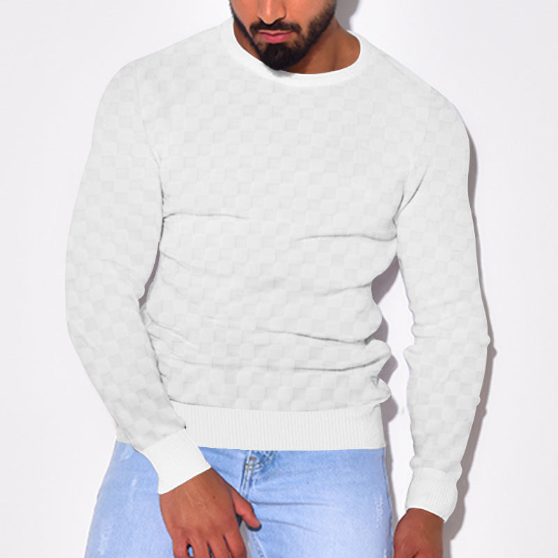 Herren gemütlicher Strickpullover mit modernem Karomuster und Rippbündchen Echoarchiv