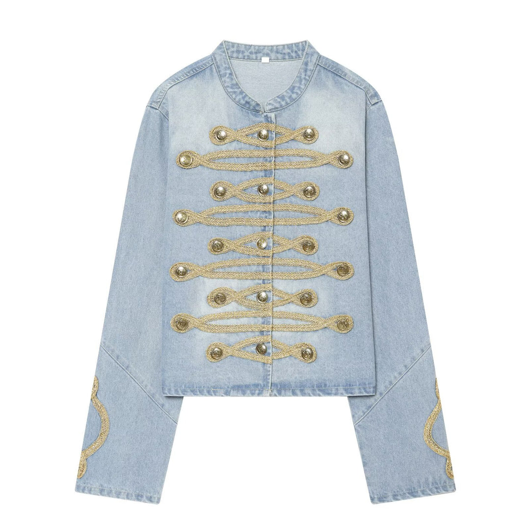 Damen Cropped Denim‑Militärblouson mit goldener Schnurverzierung Echo Archiv