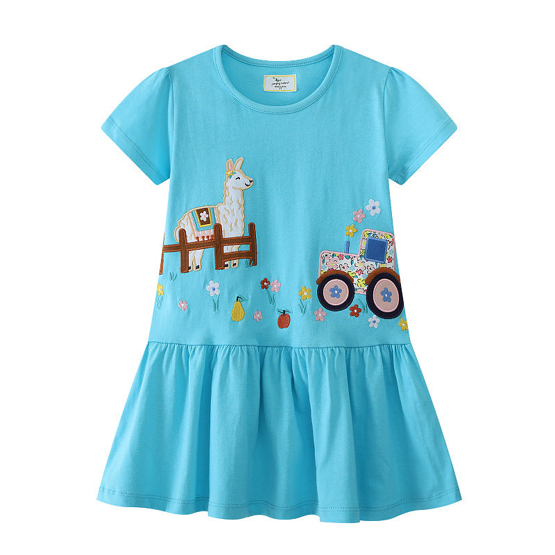 Mädchen Tüllkleid mit verspieltem Lama- und Traktor-Design Echo Archiv