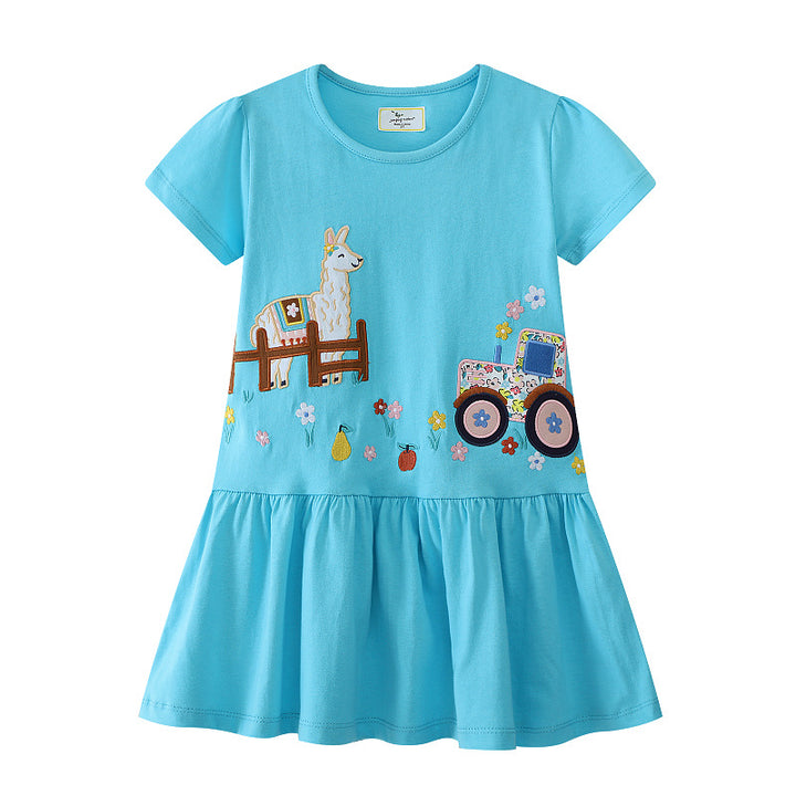 Mädchen Tüllkleid mit verspieltem Lama- und Traktor-Design Echo Archiv