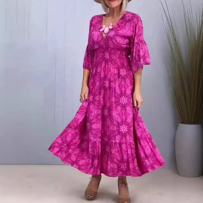 Damen nan luftiges Midikleid mit V‑Ausschnitt, Stufensaum und halblangen Volantärmeln Echo Archiv