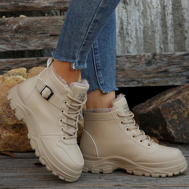 Damen Gefütterte Plateau-Ankleboots mit Kunstfellfutter und klobiger Lug-Sohle Echoarchiv