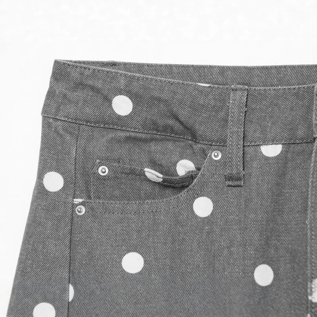 Damen Hochtaillierte weite Jeanshose mit Punkten und Bügelfalte Echo Archiv