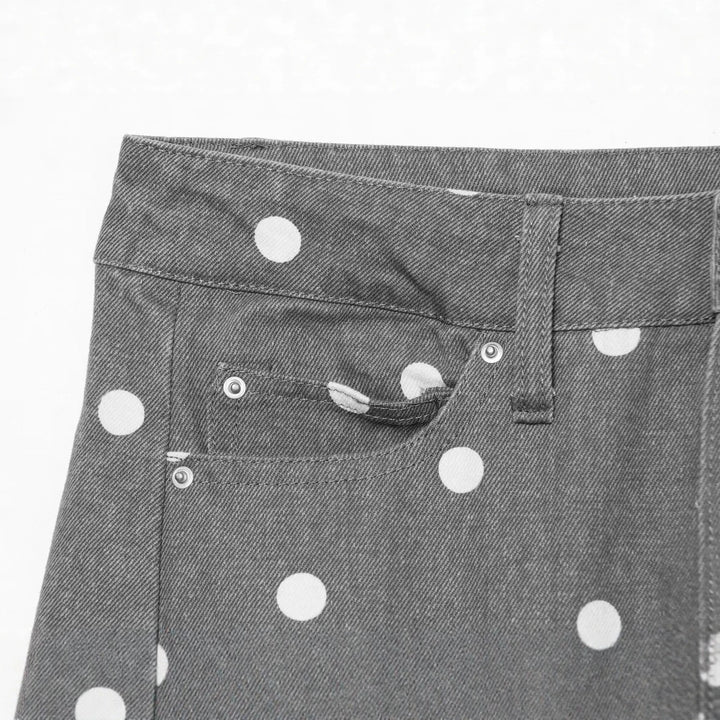 Damen Hochtaillierte weite Jeanshose mit Punkten und Bügelfalte Echo Archiv