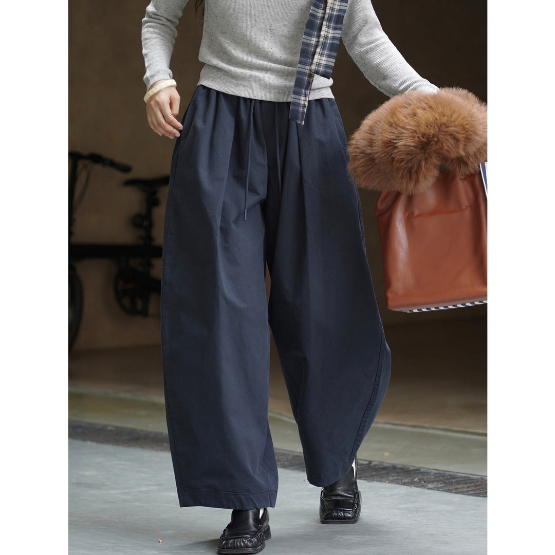 Damen Weite High‑Waist Cargo-Harem-Hose mit elastischem Bund und großen aufgesetzten Taschen Echoarchiv