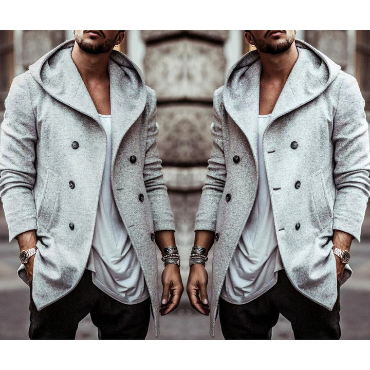Herren stylischer Hoodie-Mantel mit doppelter Knopfreihe und weitem Kragen Echoarchiv