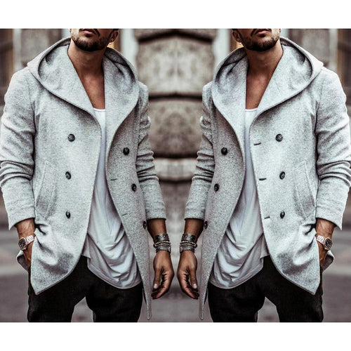 Herren stylischer Hoodie-Mantel mit doppelter Knopfreihe und weitem Kragen Echoarchiv