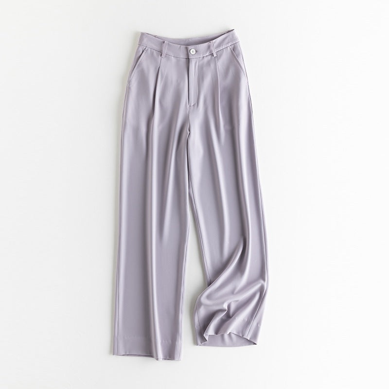 Damen Weite Hochtaillierte Satinhose mit Bundfalten und Eingrifftaschen Echo Archiv