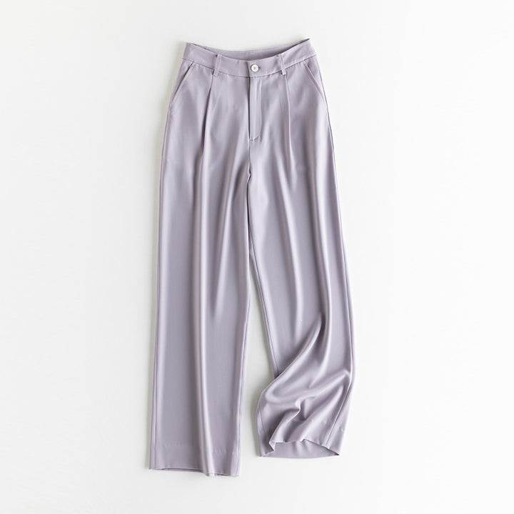 Damen Weite Hochtaillierte Satinhose mit Bundfalten und Eingrifftaschen Echo Archiv