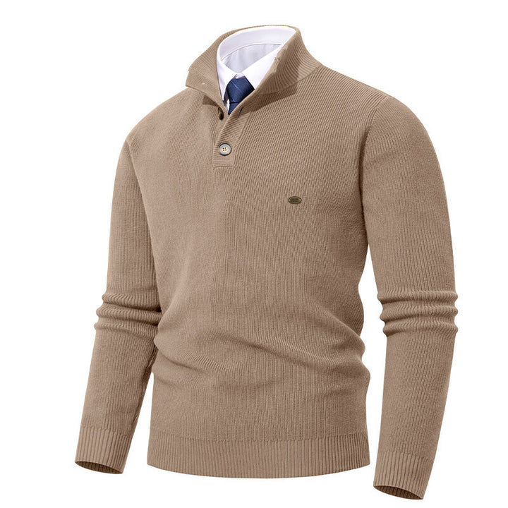 Herren Strickpullover mit Knopfdetails und modernem Stehkragen Echoarchiv