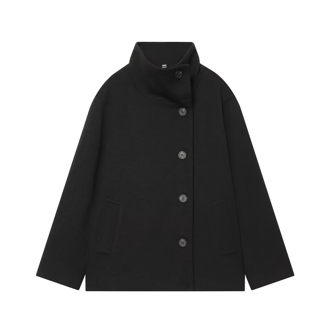 Damen Kurzer Oversized-Mantel im Boxy-Schnitt mit hohem Stehkragen Echoarchiv