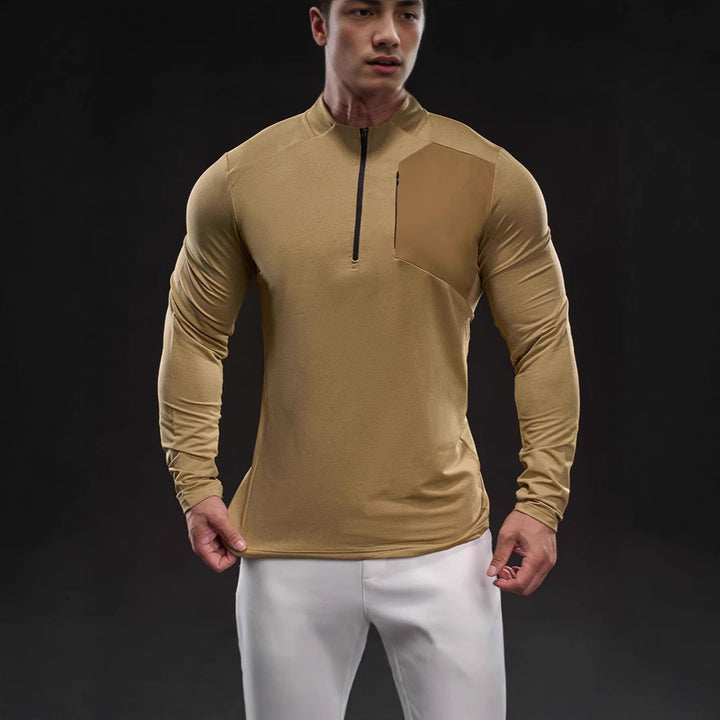 Herren Atmungsaktives Funktions-Langarmshirt mit kurzem Reißverschluss und Slim‑Fit – Marzano