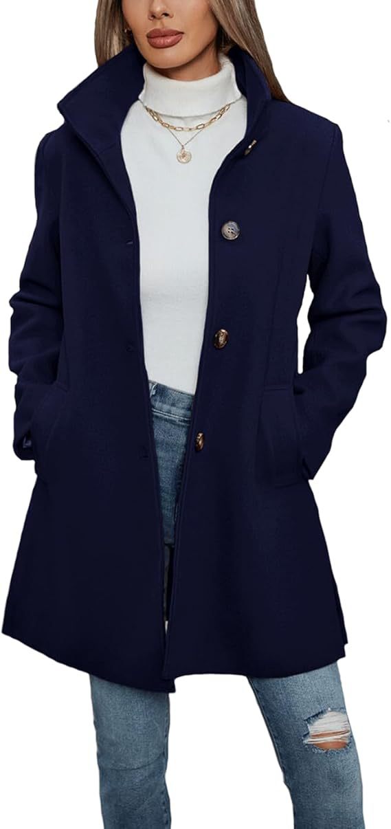 Damen Eleganter Wollmantel mit Hochgeschlossenem Kragen und Praktischen Taschen – Montévia