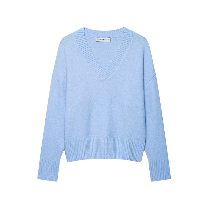 Damen Oversize V-Ausschnitt Strickpullover mit tiefem Fall und breitem Rippenbund Echo Archiv