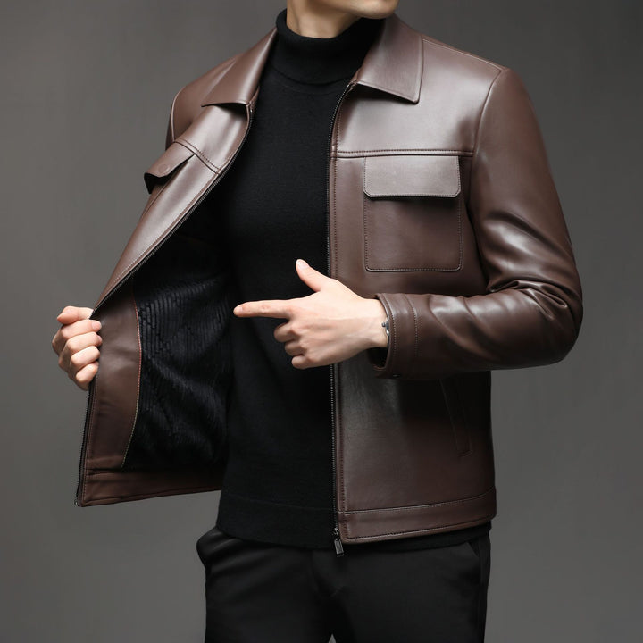 Herren Glatte Lederoptik-Blouson mit Brustklappen und Reißverschluss Echo Archiv