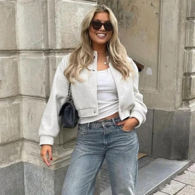 Damen nan kurz geschnittene Bomberjacke mit Rippbündchen Echo Archiv