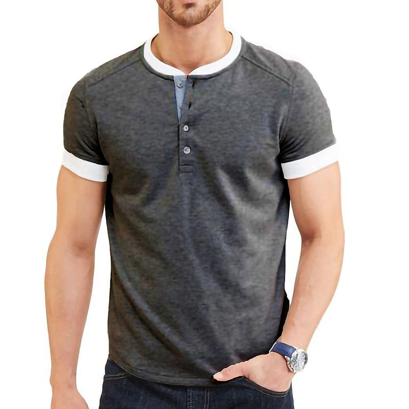 Herren T-Shirt mit Knopfleiste und kontrastierenden Ärmeln Echoarchiv