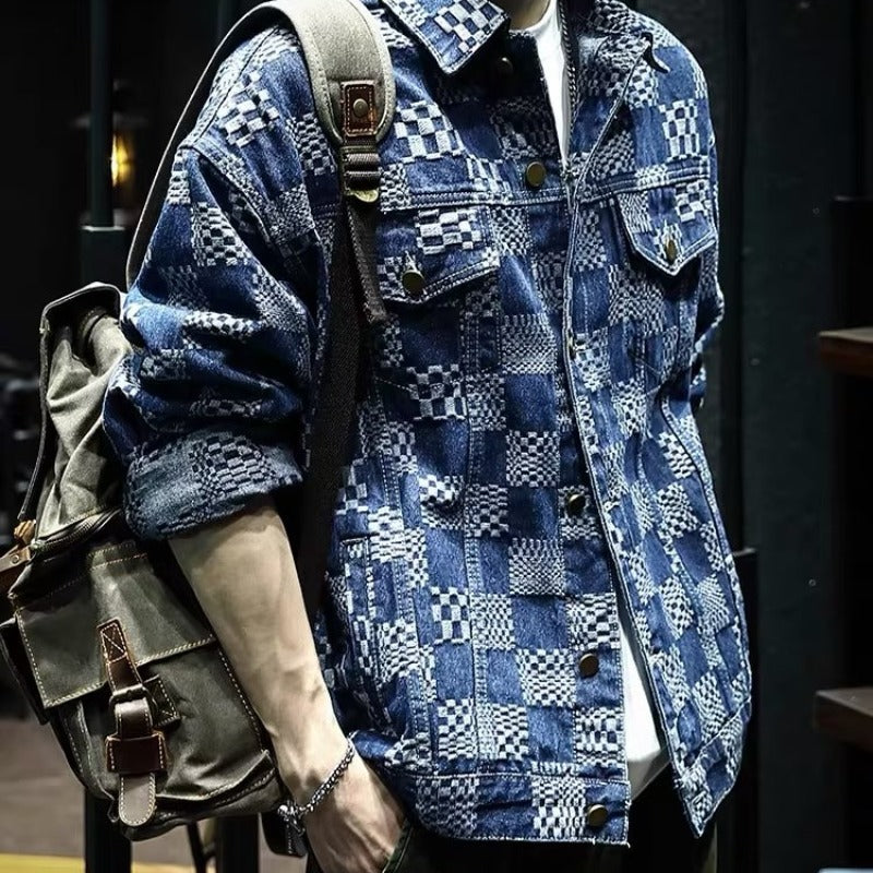 Herren Modische Denimjacke mit einzigartigem Karomuster Echoarchiv
