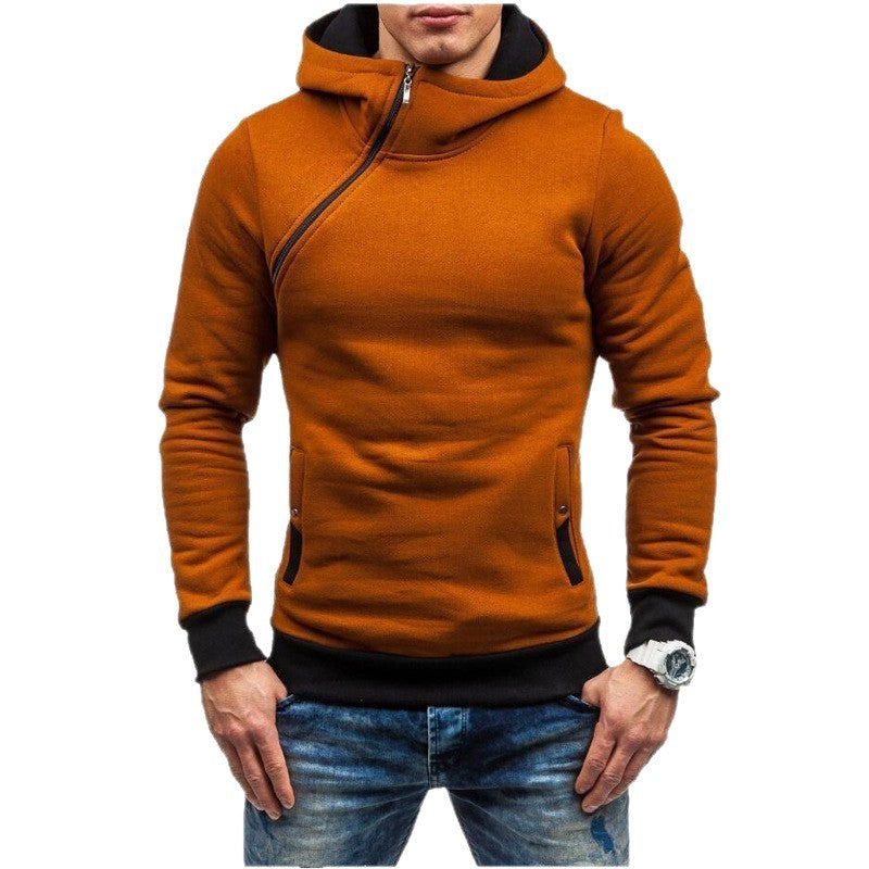 Herren stylischer Kapuzenpullover mit seitlichem Reißverschluss und kontrastierenden Ärmeln Echoarchiv