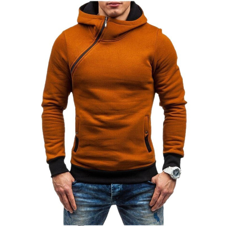 Herren stylischer Kapuzenpullover mit seitlichem Reißverschluss und kontrastierenden Ärmeln Echoarchiv