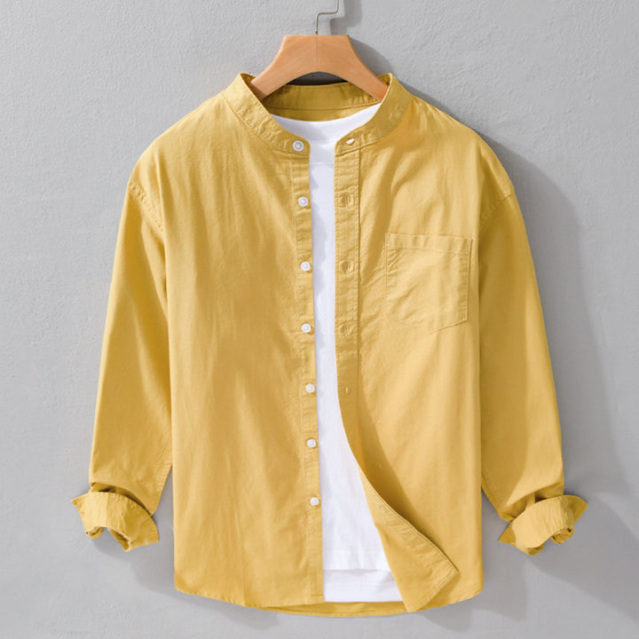 Herren Stehkragen-Overshirt aus Baumwollmix mit tonaler Brusttasche und Soft‑Touch Echoarchiv