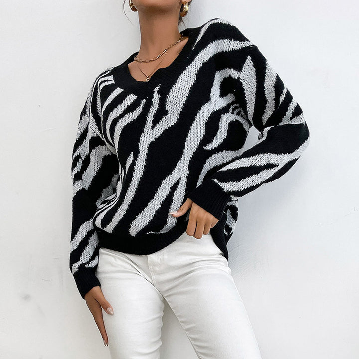 Damen Modischer Pullover mit Zebrastreifen-Design Echo Archiv