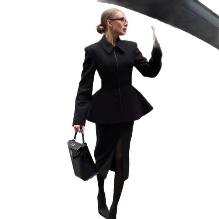 Damen taillierter Zip-Blazer mit Schößchen & strukturierter Schulter Echoarchiv