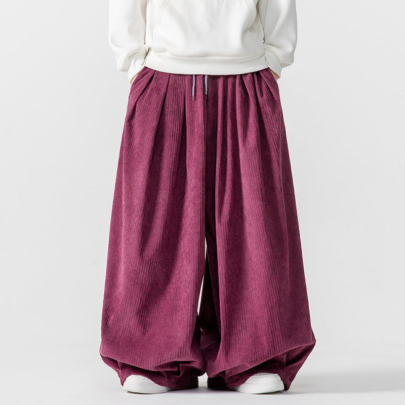 Herren Extraweite Plissée-Hose mit Rippstruktur und Tunnelzug Echo Archiv