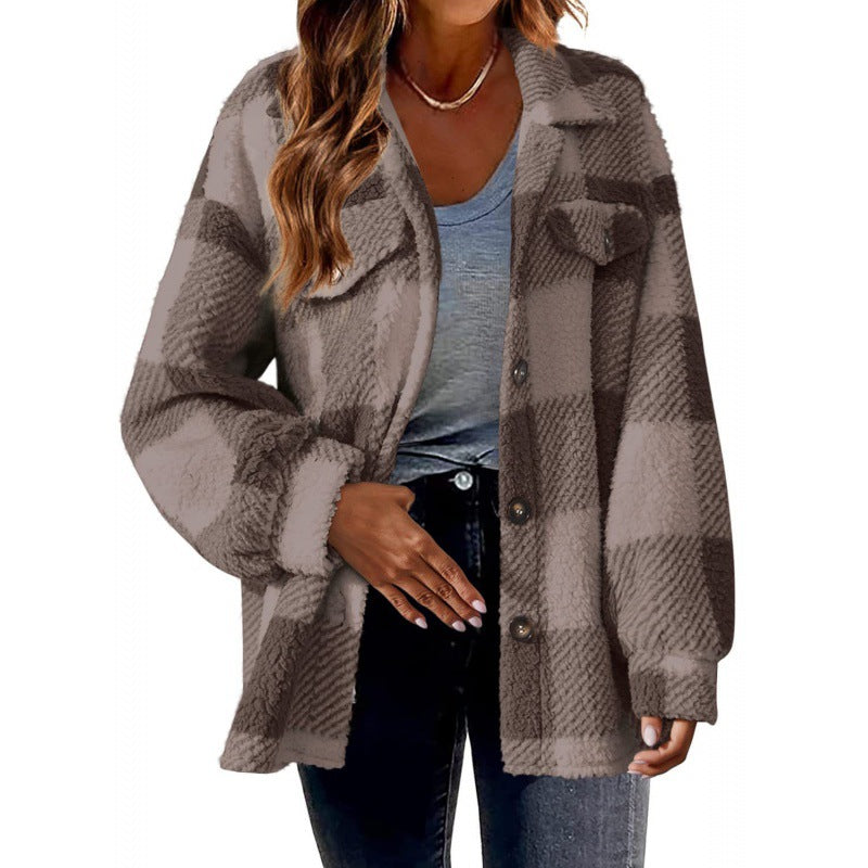 Damen Karierte Teddy‑Hemdjacke im Oversize‑Shacket‑Stil Echo Archiv