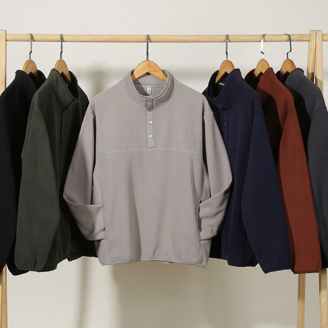Herren gemütlicher Fleece-Pullover mit Stehkragen und Druckknöpfen Echoarchiv