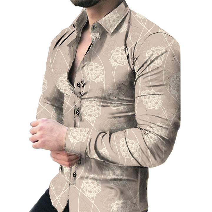 Herren Kurzarmhemd mit elegantem floralen Druck und schmalem Schnitt Echoarchiv