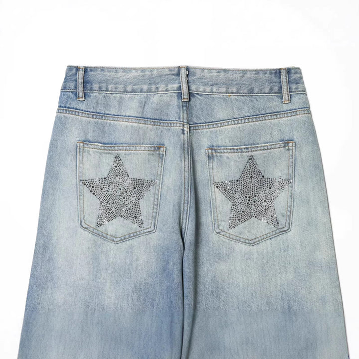 Damen Jeanshose mit weitem Bein und Sternen-Strassbesatz Echo Archiv