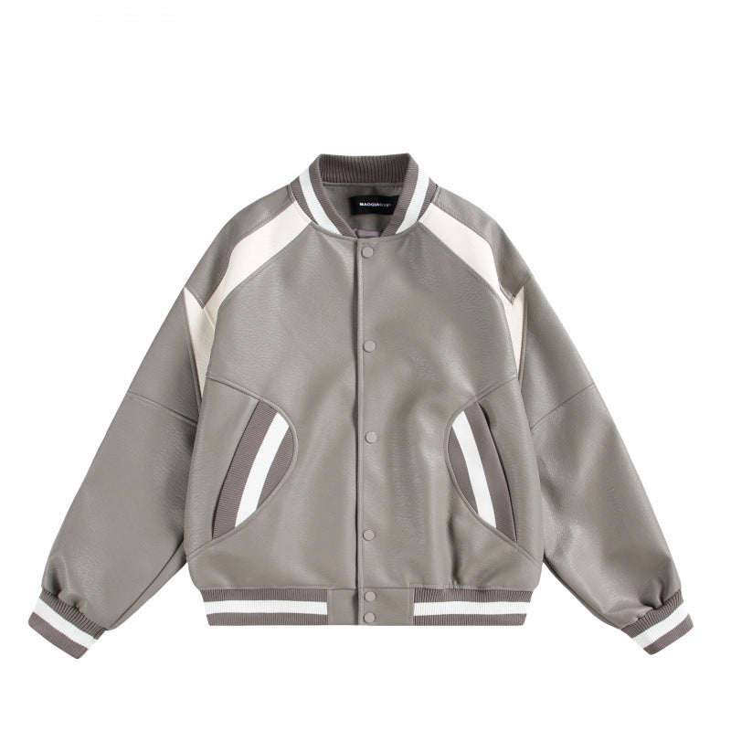 Unisex Boxy Oversize Kunstleder‑Bomberjacke mit Kontrastpaneelen und Rippenbündchen Echo Archiv