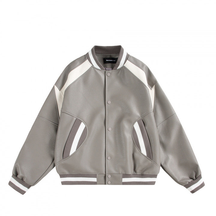Unisex Boxy Oversize Kunstleder‑Bomberjacke mit Kontrastpaneelen und Rippenbündchen Echo Archiv