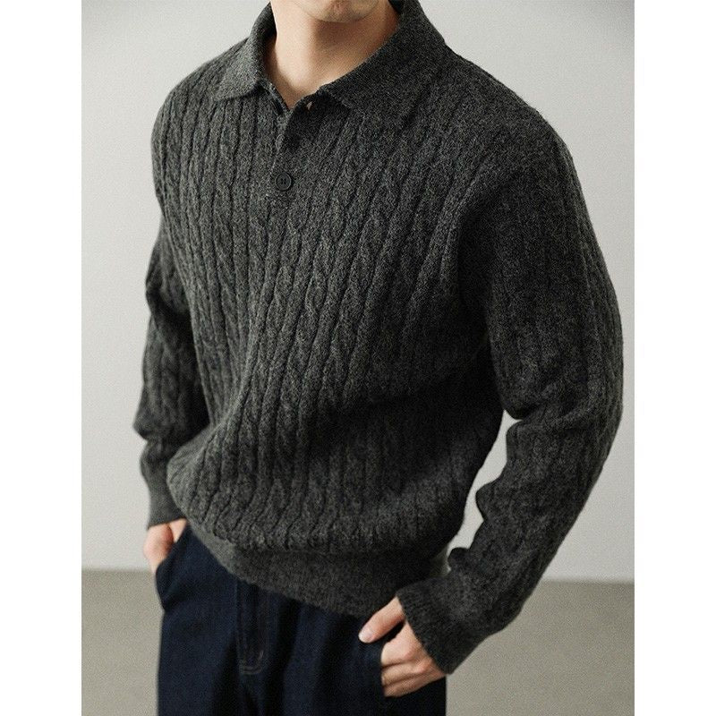 Herren Gemütlicher Grobstrickpullover mit Knopfleiste Echoarchiv
