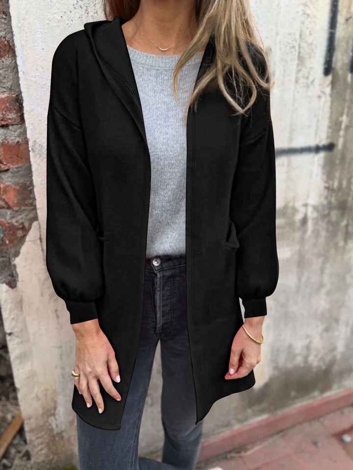 Damen Offener Longblazer mit Kapuze und Eingrifftaschen Echoarchiv