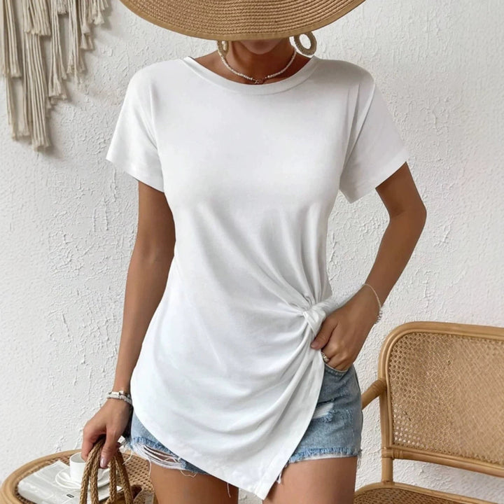 Damen nan asymmetrisches Knotenshirt mit seitlicher Drehung und verlängertem Zipfelsaum Echo Archiv