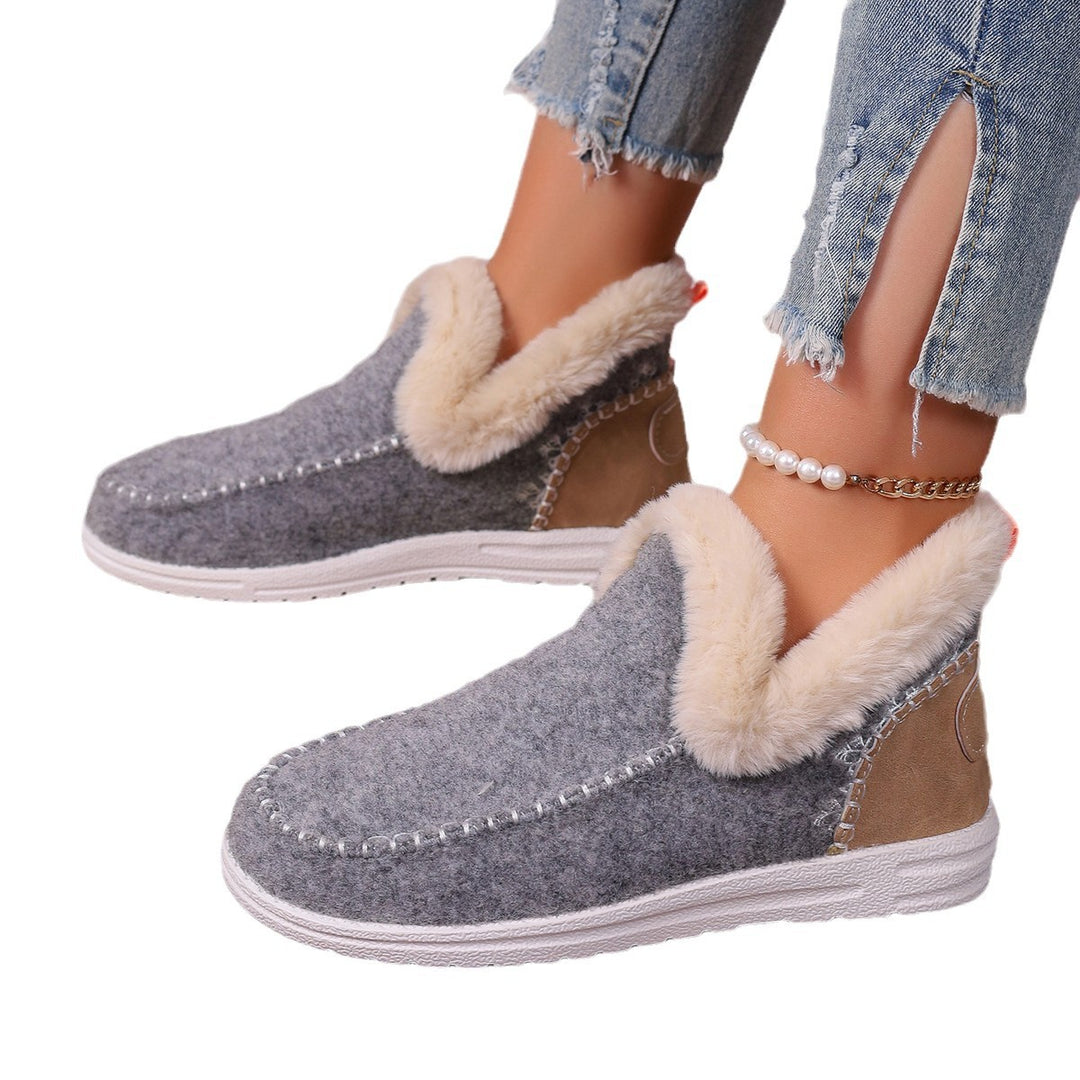 Damen Gefütterte Kurzstiefel-Hausschuhe mit Faux-Fellkragen und rutschfester Gummisohle – Lioré