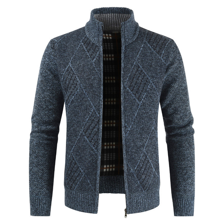 Herren Strickjacke mit hochgeschlossenem Reißverschluss und modernem Muster Echoarchiv