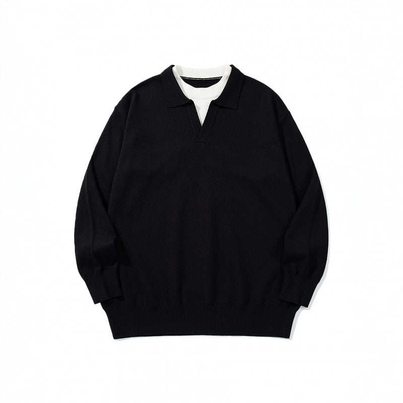 Unisex Oversize-Feinstrickpullover mit offenem Henley-Ausschnitt und kontrastiertem Innenkragen Echo Archiv