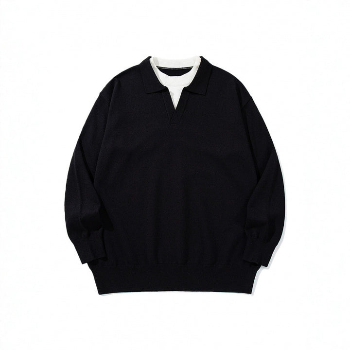 Unisex Oversize-Feinstrickpullover mit offenem Henley-Ausschnitt und kontrastiertem Innenkragen Echo Archiv