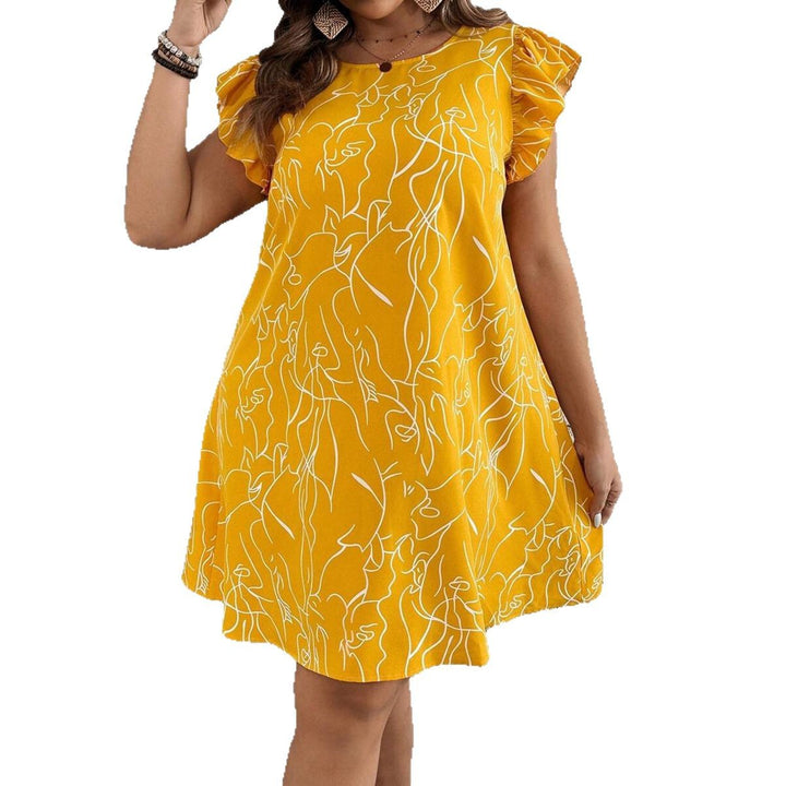 Damen Freizeitkleid mit Rüschendetails und einzigartigem grafischen Druck Echo Archiv