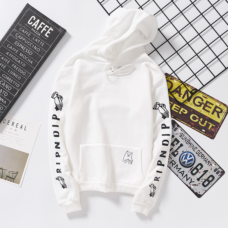 Damen Kapuzenpullover mit auffälligem Ärmelprint, Kängurutasche und relaxed Fit – Auréline